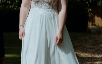 A-Line chiffon & lace wedding dress in white